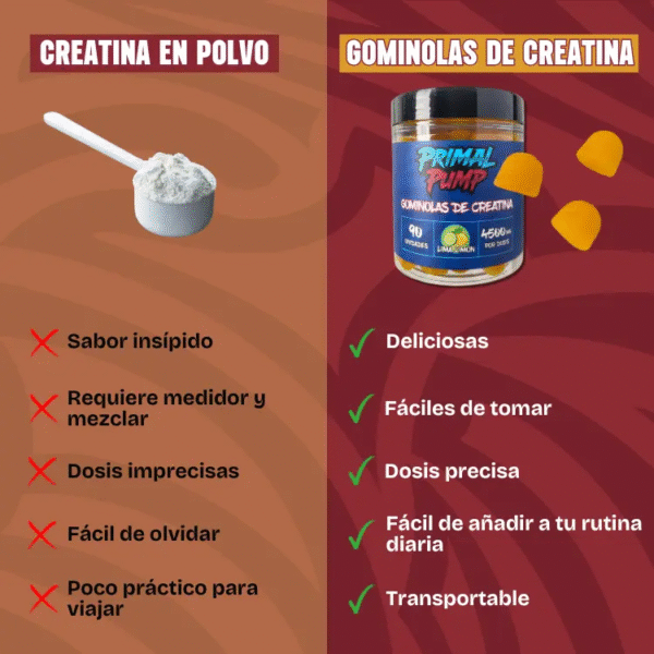 Gominolas de Creatina 4,5g - Primal Pump - Creatina en Gominola - Gomitas de Creatina Monohidratada Sin Az??car Sin Gluten -F??ciles de Llevar - Suplementos Hombre y Mujer - Suplementos Gym - Suplementos Deportivos - Amino??cidos - Fuerza, Hipertrofia y Foco - Image 4